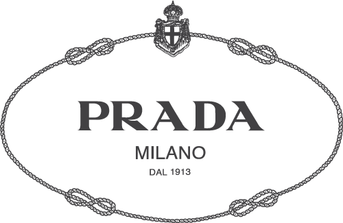 Prada logo with rope oval border, anchor crest, and “Milano Dal 1913” inscription.