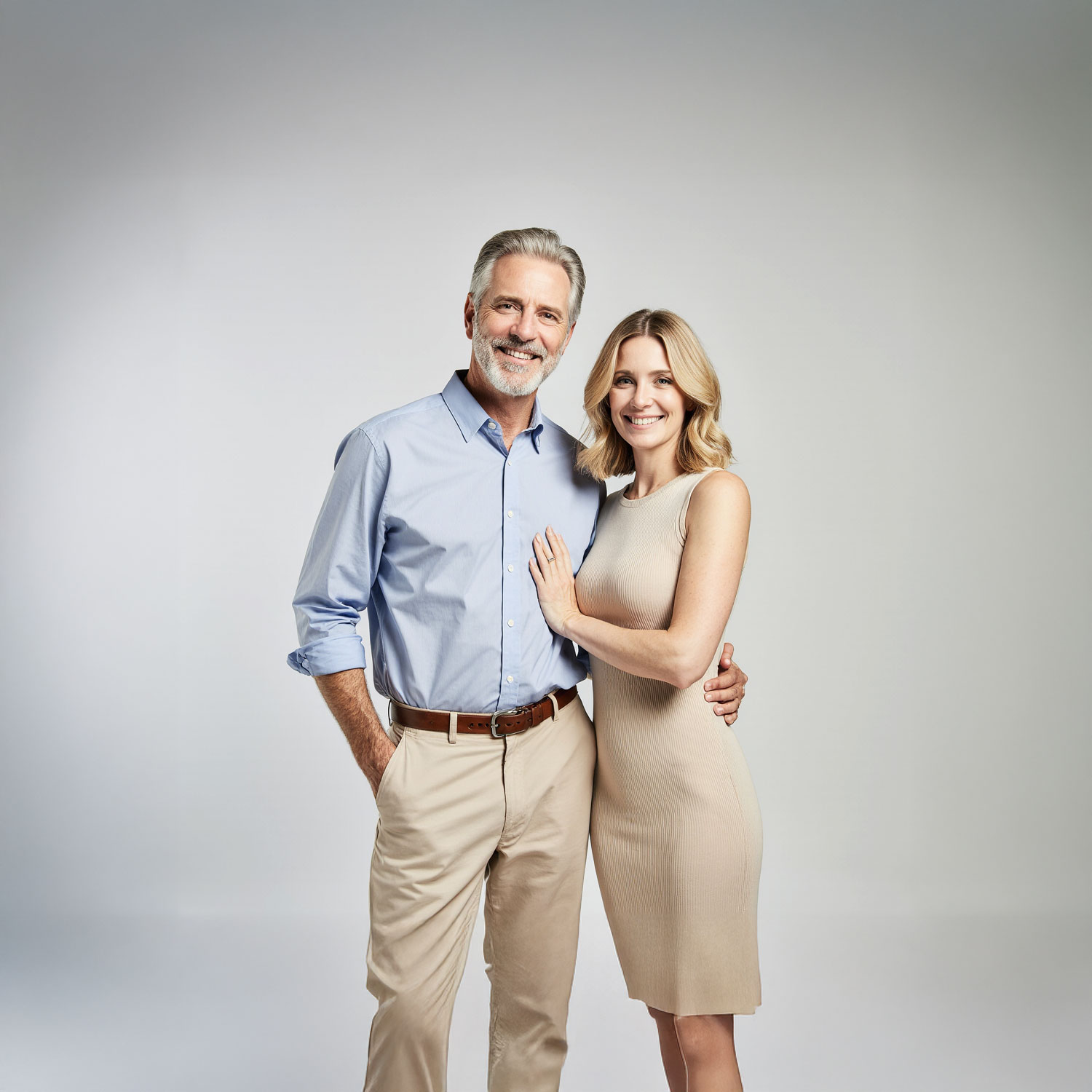 Portrait of a well-dressed fashionable couple styled with sophistication, reflecting the luxury dry cleaning services trusted by residents of Bay Colony, Fort Lauderdale’s